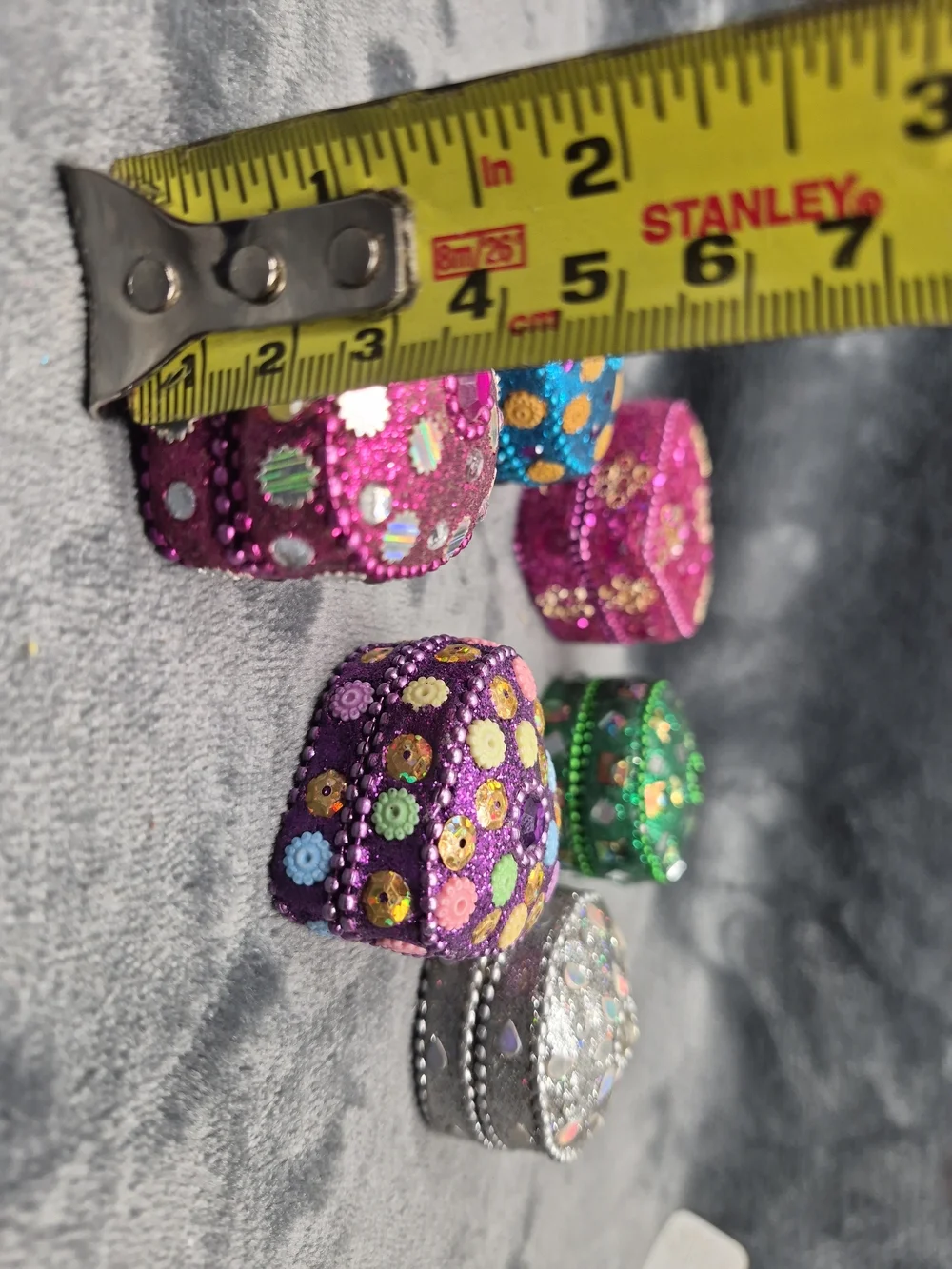 Hand Crafted Beaded Trinket Boxes Sparkling Rhinestone Heart Shape  6 Pcs